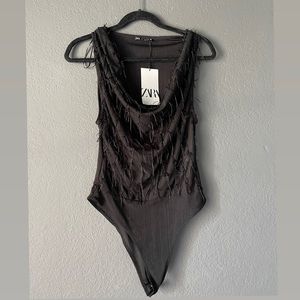 Black Zara BodySuit with feather details